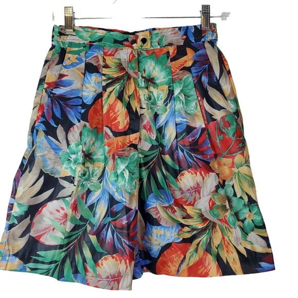 VTG Michele Palmer Womens Floral‎ Hawaiian Bermuda Shorts Sz 8 Elastic Waist - Picture 1 of 8